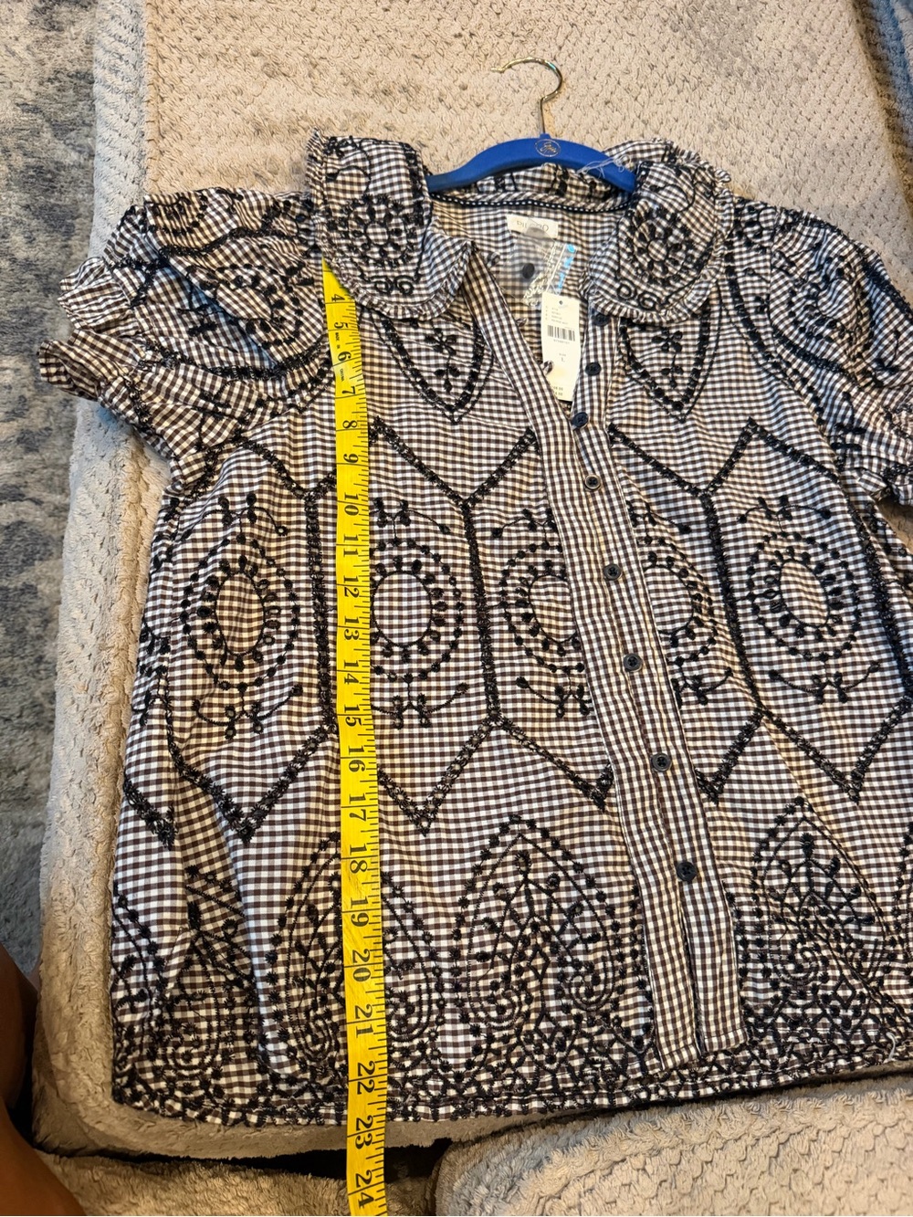 Anthropologie Pilcro Kiera checkered black tan top. size Large NWT - Picture 5 of 6